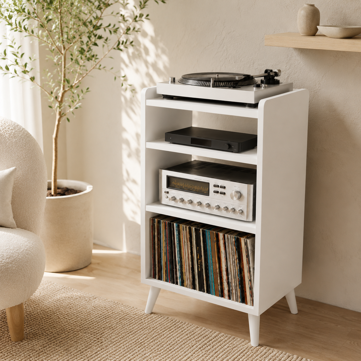 Narrow Record Player Stand with Vinyl Storage – Tall Turntable Stand & LP Organizer
