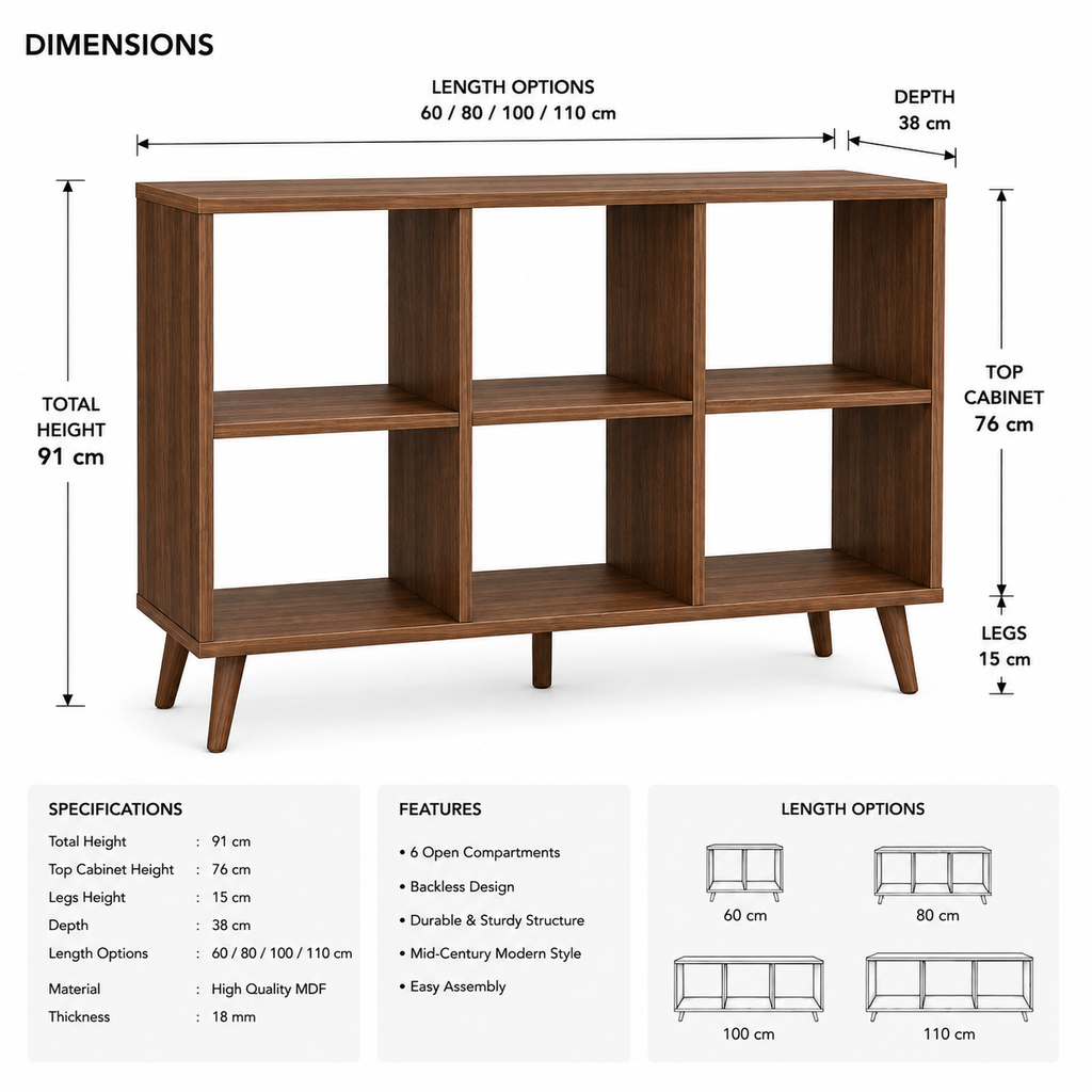 Mid-Century Record Player Stand with Vinyl Storage – Turntable Console & LP Storage Cabinet