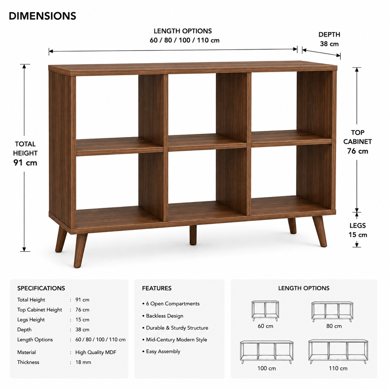 Mid-Century Record Player Stand with Vinyl Storage – Turntable Console & LP Storage Cabinet