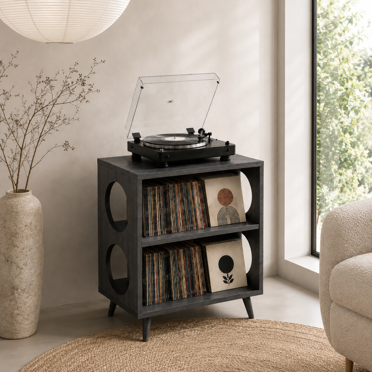 Record Player Stand with Vinyl Storage – Tall Turntable Stand & LP Organizer