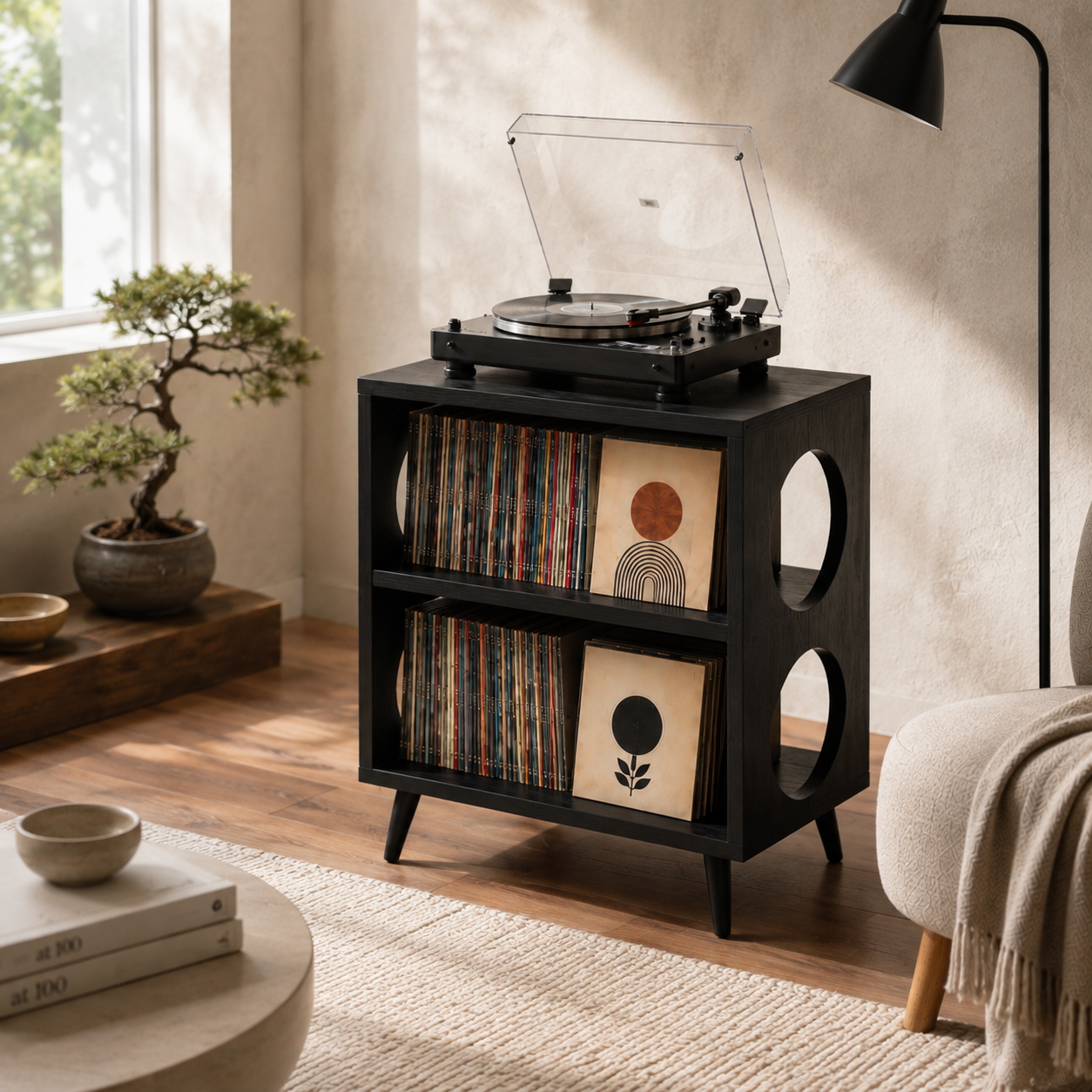 Record Player Stand with Vinyl Storage – Tall Turntable Stand & LP Organizer