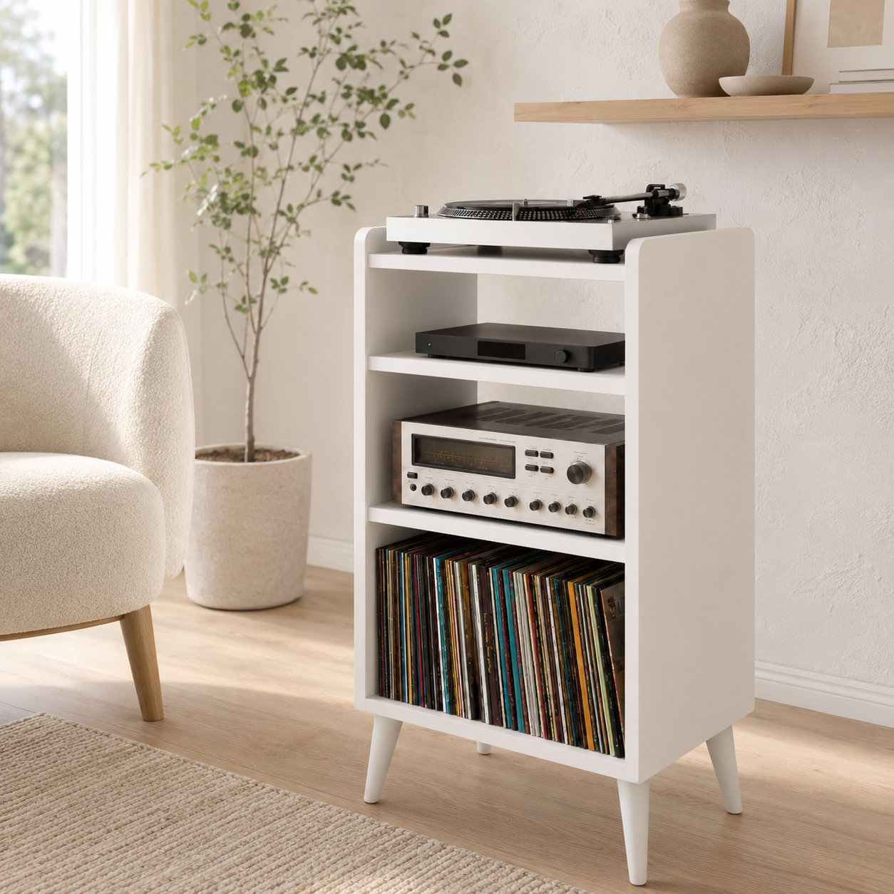Narrow Record Player Stand with Vinyl Storage – Tall Turntable Stand & LP Organizer