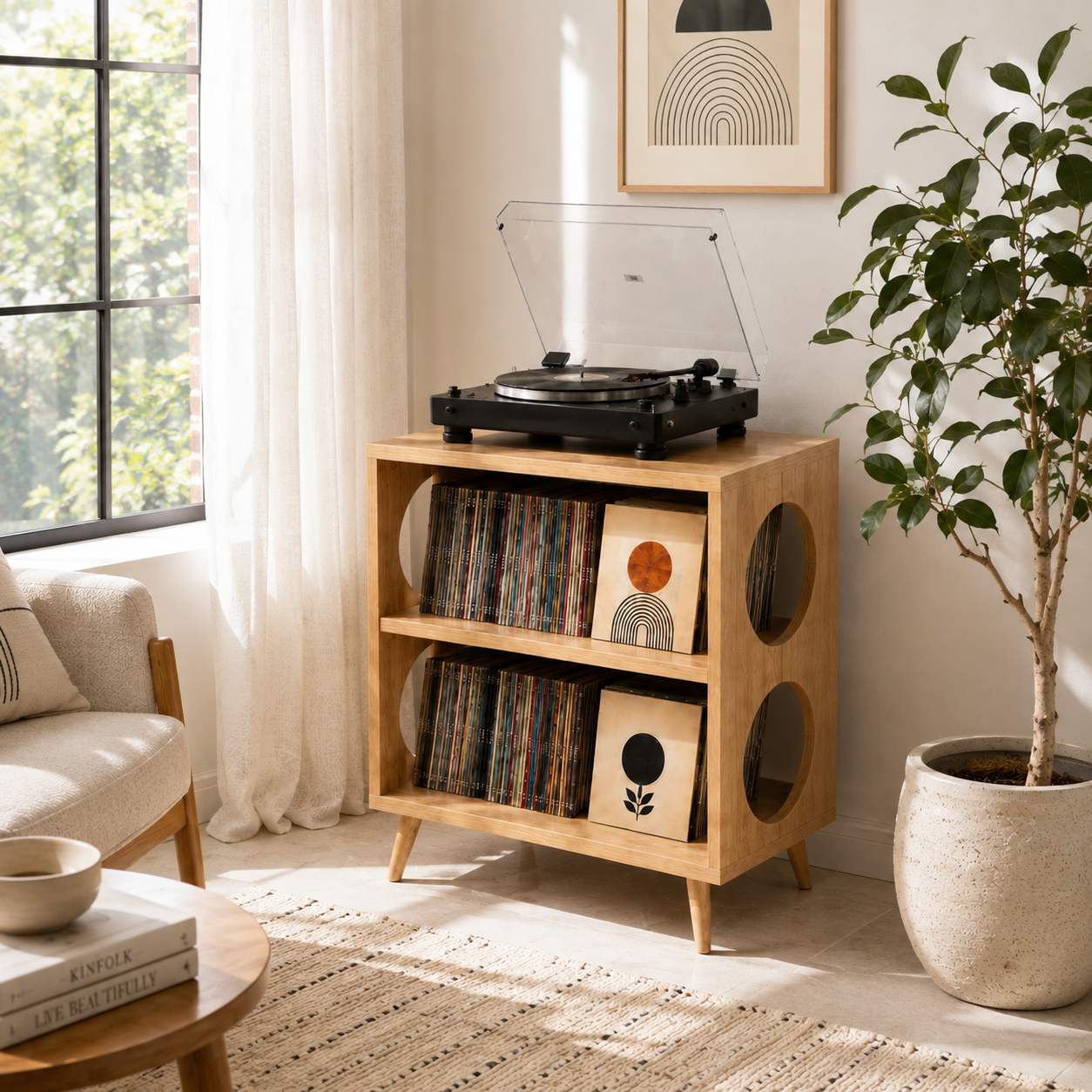 Record Player Stand with Vinyl Storage – Tall Turntable Stand & LP Organizer