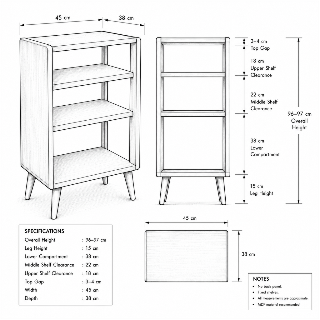 Narrow Record Player Stand with Vinyl Storage – Tall Turntable Stand & LP Organizer