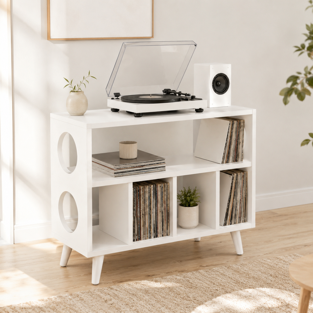 Modern Record Player Stand with Vinyl Storage – Multi-Level Turntable Cabinet & LP Organizer