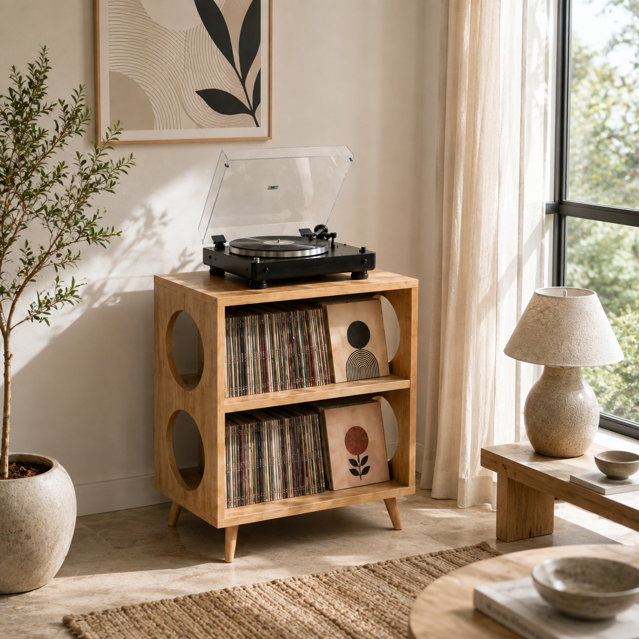 Record Player Stand with Vinyl Storage – Tall Turntable Stand & LP Organizer