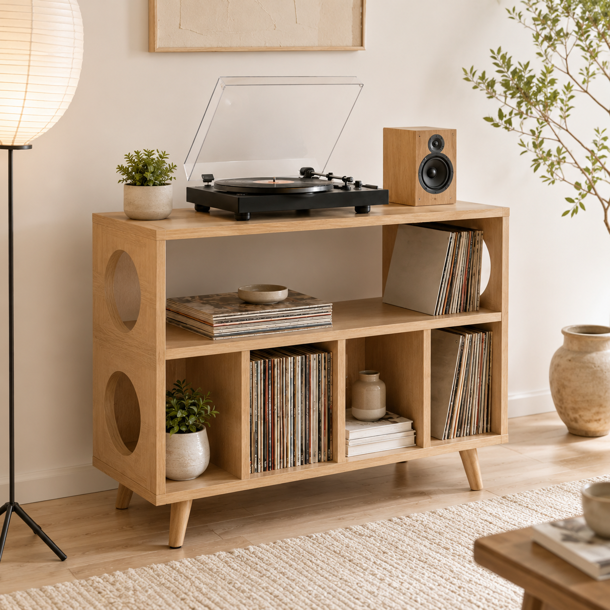 Modern Record Player Stand with Vinyl Storage – Multi-Level Turntable Cabinet & LP Organizer