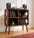 Mid Century Modern Vinyl Record Stand | Wooden Turntable Storage Cabinet | Record Player Table