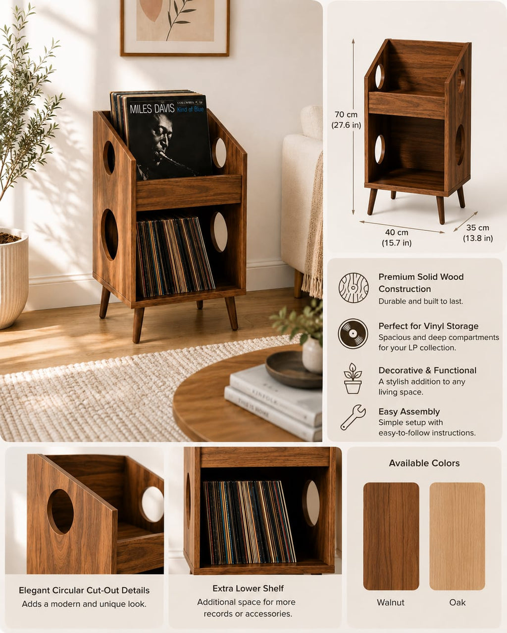 Mid Century Modern Record Player Stand | Vinyl Storage Cabinet | Wooden Turntable Stand | LP Storage Shelf