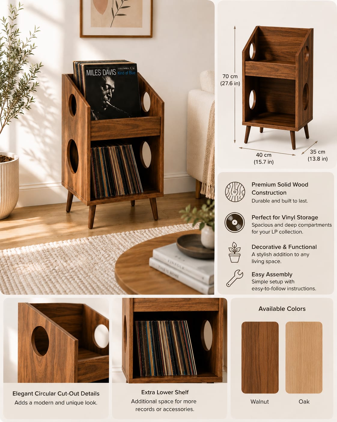 Mid Century Modern Record Player Stand | Vinyl Storage Cabinet | Wooden Turntable Stand | LP Storage Shelf