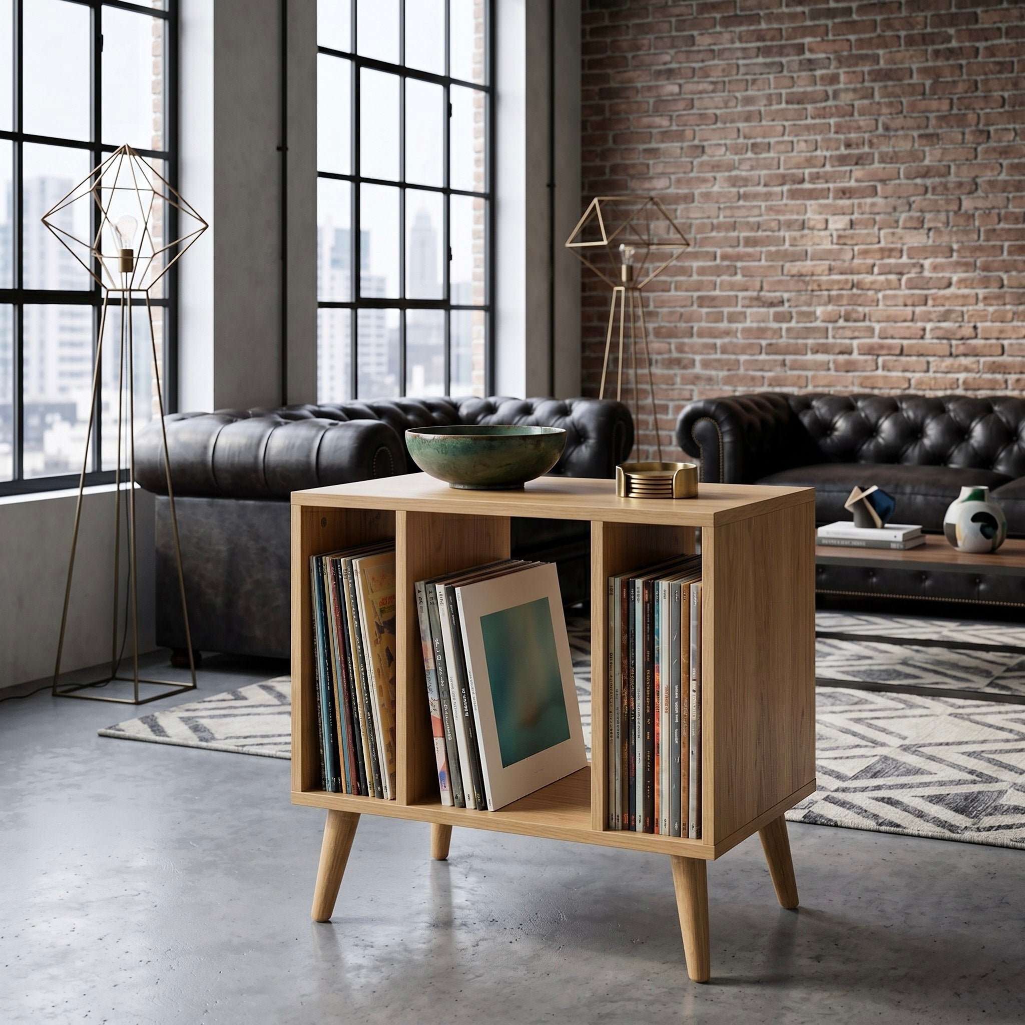 Mid Century Modern Vinyl Record Stand | Wooden Turntable Storage Cabinet | Record Player Table