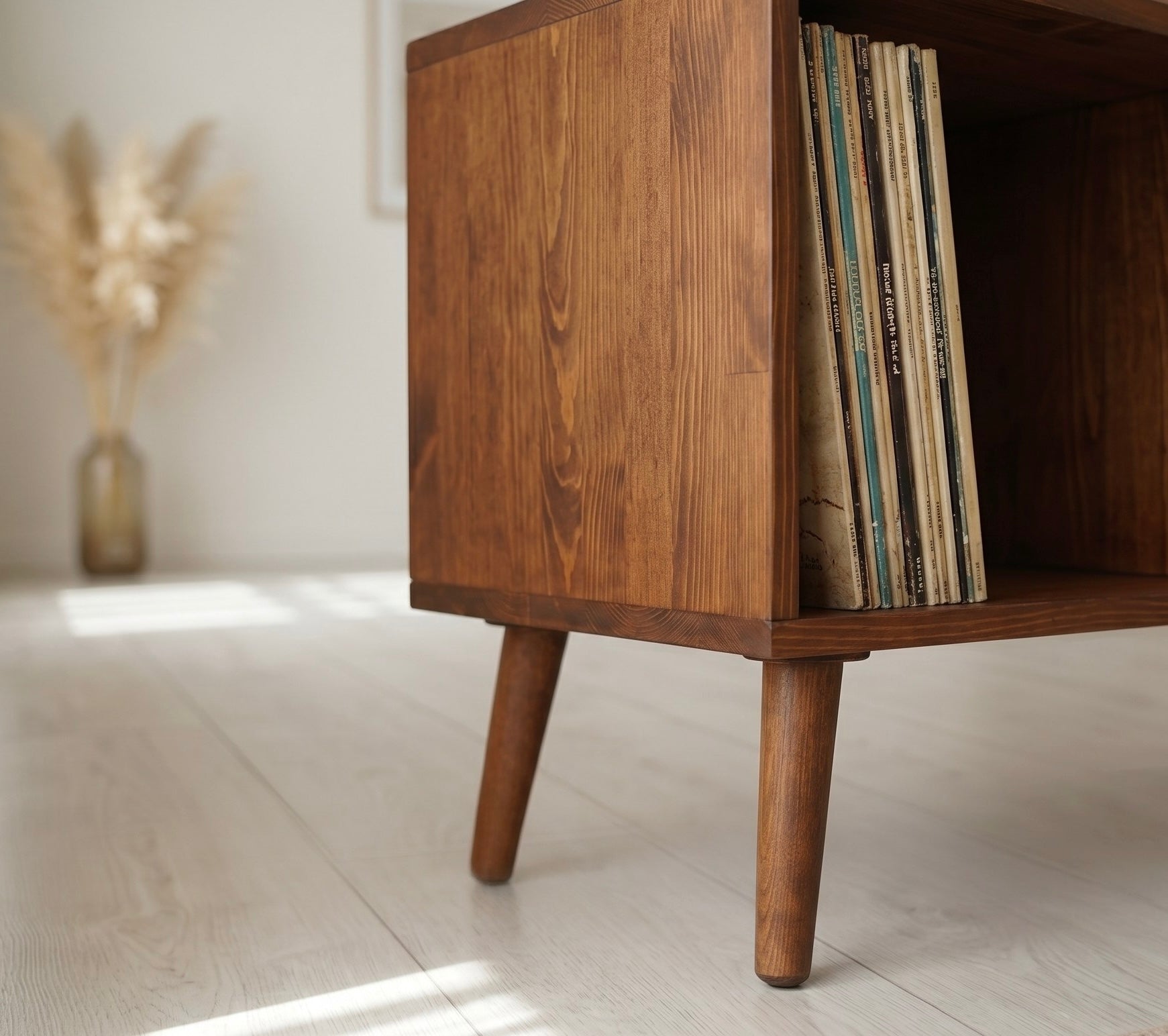 Modern Vinyl Record Stand | Wooden Turntable Storage Cabinet | Record Player Table