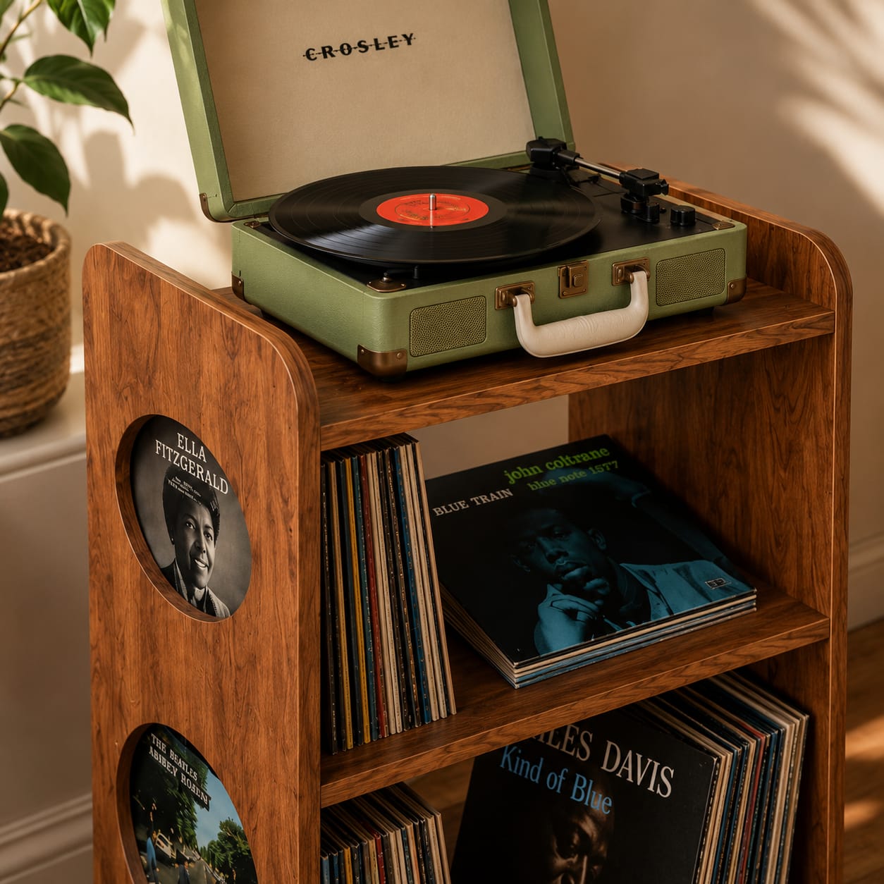 Mid Century Modern Record Player Stand | Vinyl Storage Cabinet | Wooden Turntable Stand