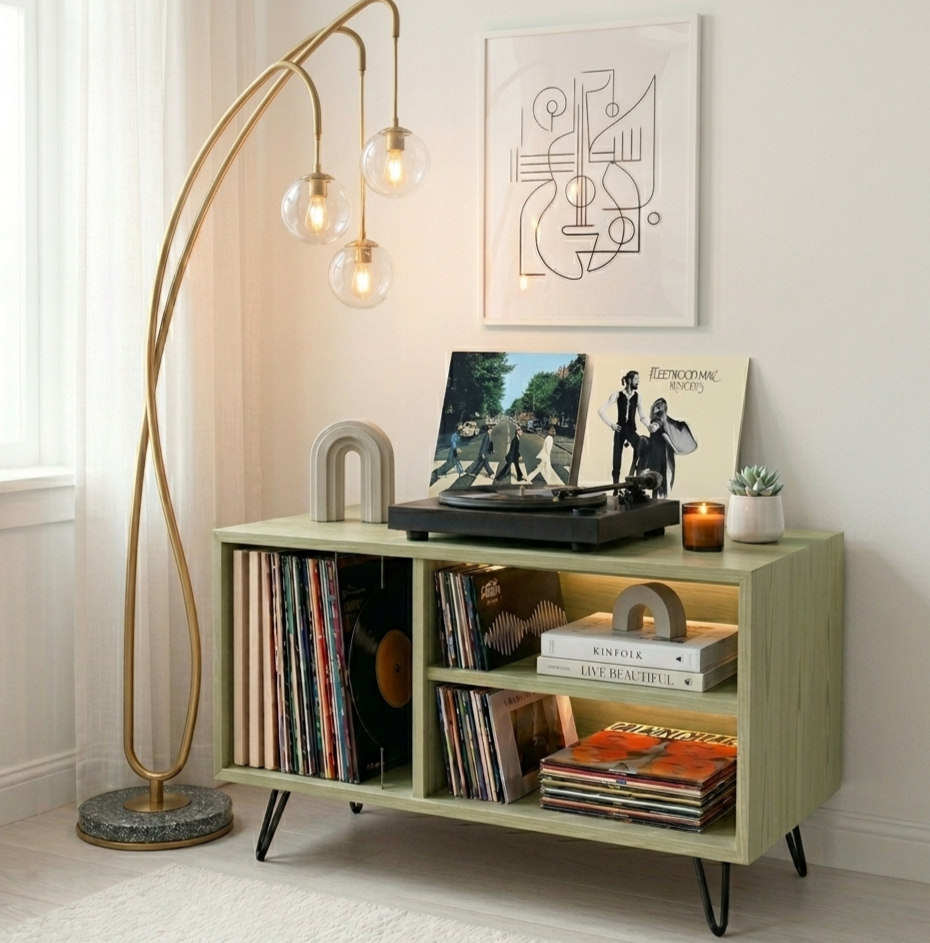 Mid Century Modern Record Player Stand | Vinyl Storage Cabinet | Wooden Turntable Stand