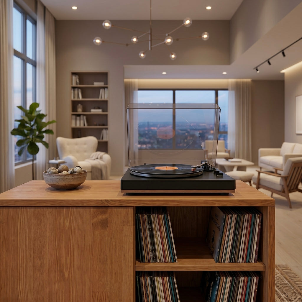 Modern Vinyl Record Stand | Wooden Turntable Storage Cabinet | Record Player Table