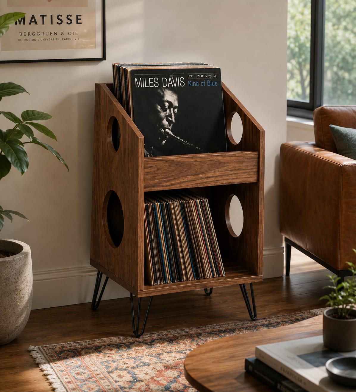 Mid Century Modern Record Player Stand | Vinyl Storage Cabinet | Wooden Turntable Stand | LP Storage Shelf