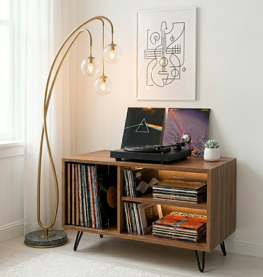 Mid Century Modern Record Player Stand | Vinyl Storage Cabinet | Wooden Turntable Stand