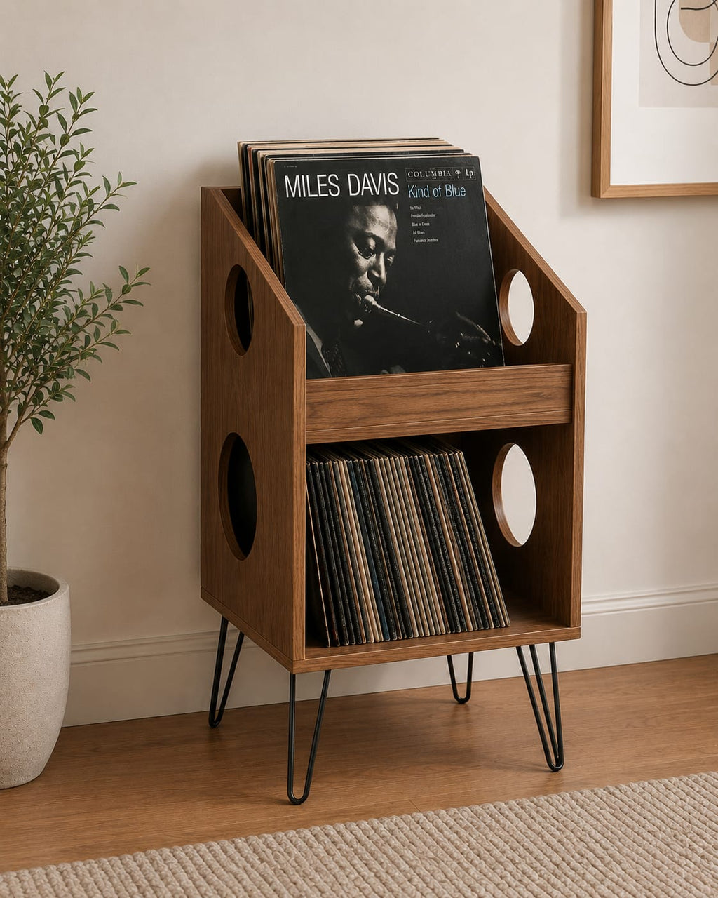 Mid Century Modern Record Player Stand | Vinyl Storage Cabinet | Wooden Turntable Stand | LP Storage Shelf