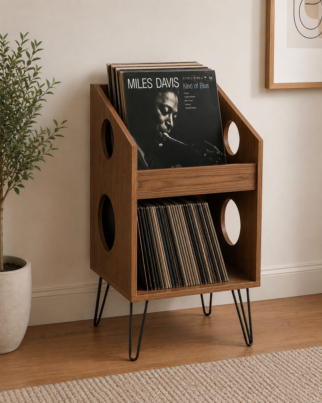 Mid Century Modern Record Player Stand | Vinyl Storage Cabinet | Wooden Turntable Stand | LP Storage Shelf