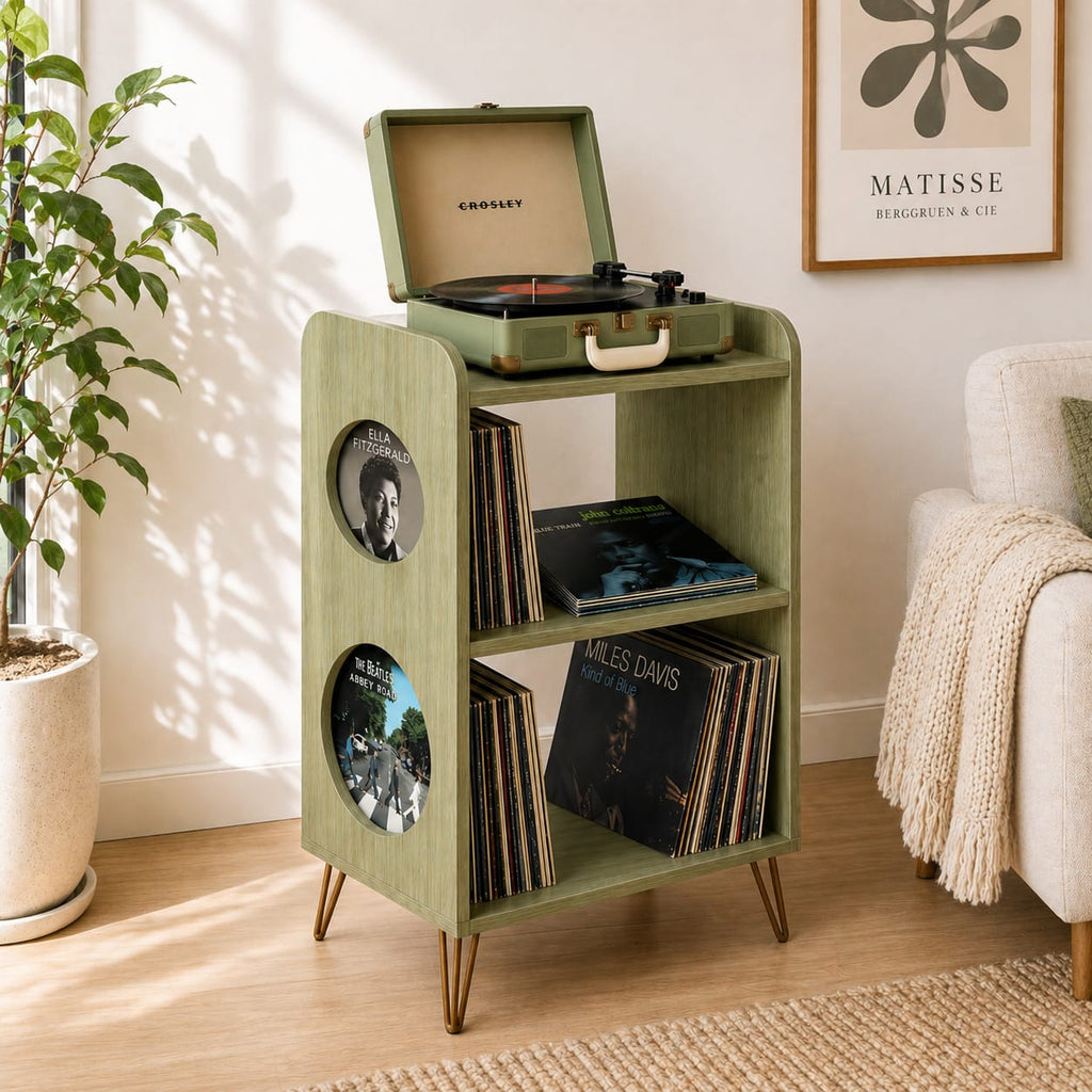 Mid Century Modern Record Player Stand | Vinyl Storage Cabinet | Wooden Turntable Stand