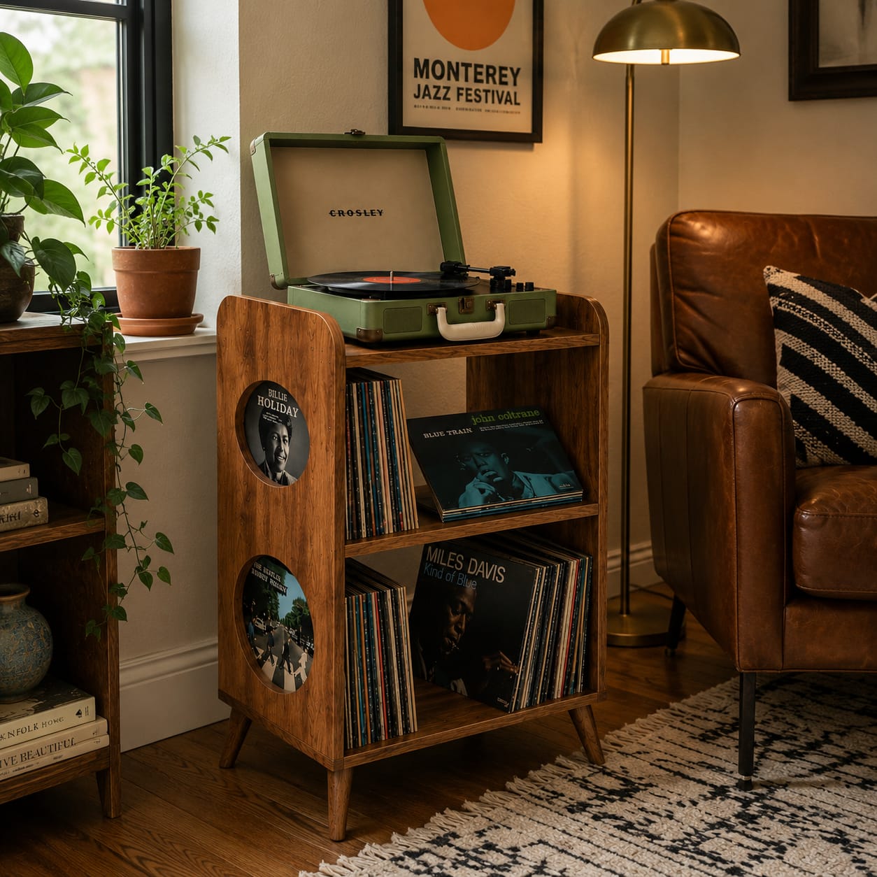 Mid Century Modern Record Player Stand | Vinyl Storage Cabinet | Wooden Turntable Stand