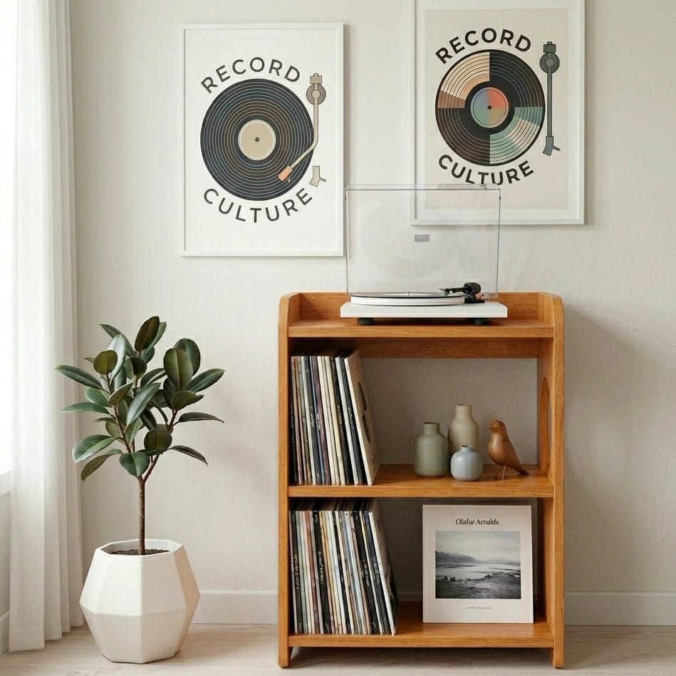 Mid Century Modern Record Player Stand | Vinyl Storage Cabinet | Wooden Turntable Stand | LP Record Shelf