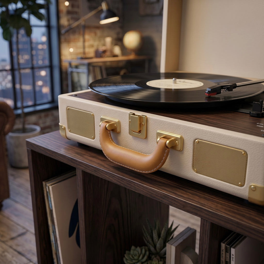 Mid Century Modern Vinyl Record Stand | Wooden Turntable Storage Cabinet | Record Player Table