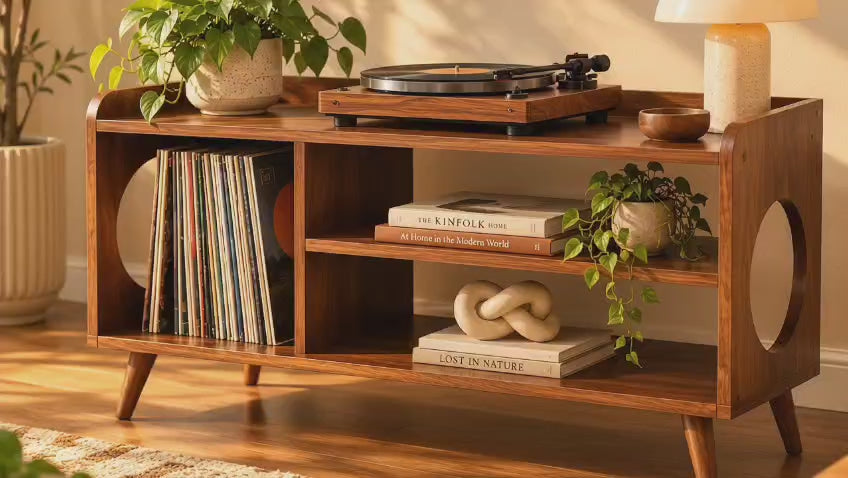 レコードプレーヤー用スタンド（レコード収納付き）– モダンなターンテーブルスタンド＆LPオーガナイザー