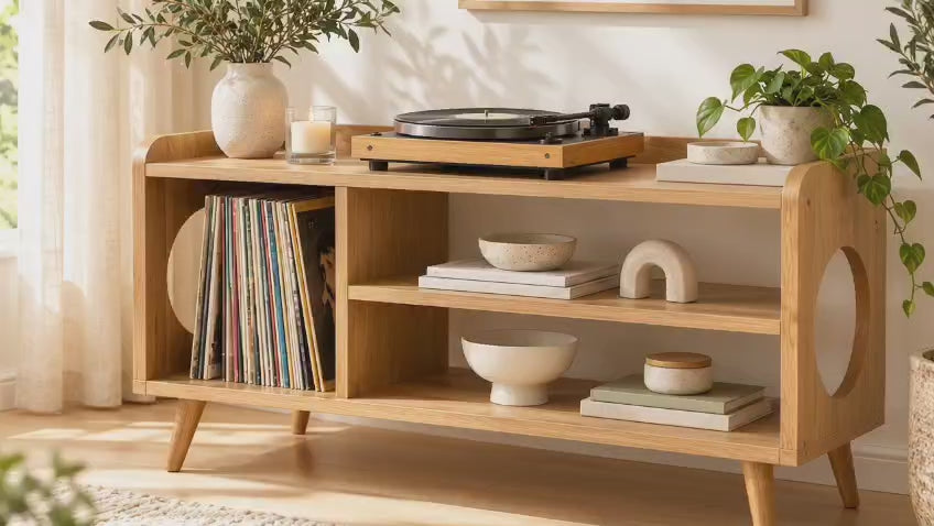 レコードプレーヤー用スタンド（レコード収納付き）– モダンなターンテーブルスタンド＆LPオーガナイザー