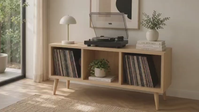 Compact Record Player Stand with Vinyl Storage – Turntable Stand & LP Organizer