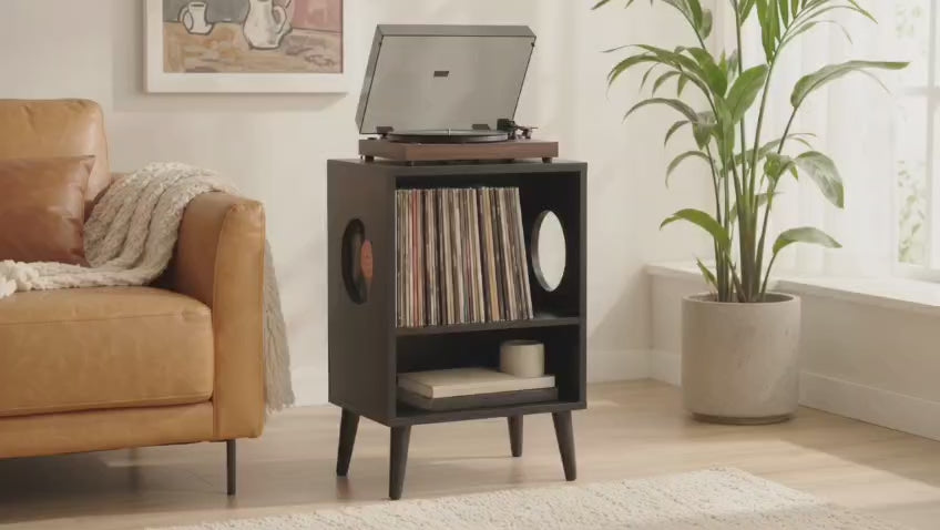 Compact Record Player Stand with Vinyl Storage – Turntable Stand & LP Organizer