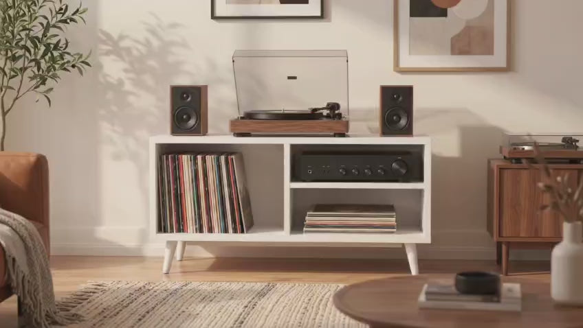 Modern Record Player Stand with Vinyl Storage – Turntable Table & LP Organizer