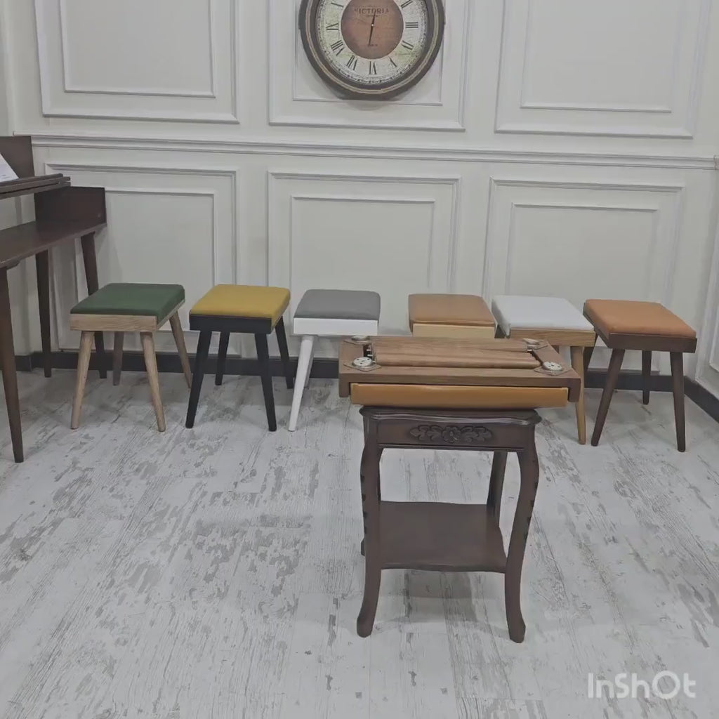 Solid Wood Piano Bench with Leather Upholstered Seat – Wooden Keyboard Stool & Music Bench