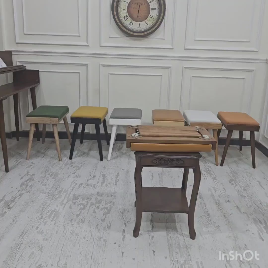 Solid Wood Piano Bench with Leather Upholstered Seat – Wooden Keyboard Stool & Music Bench