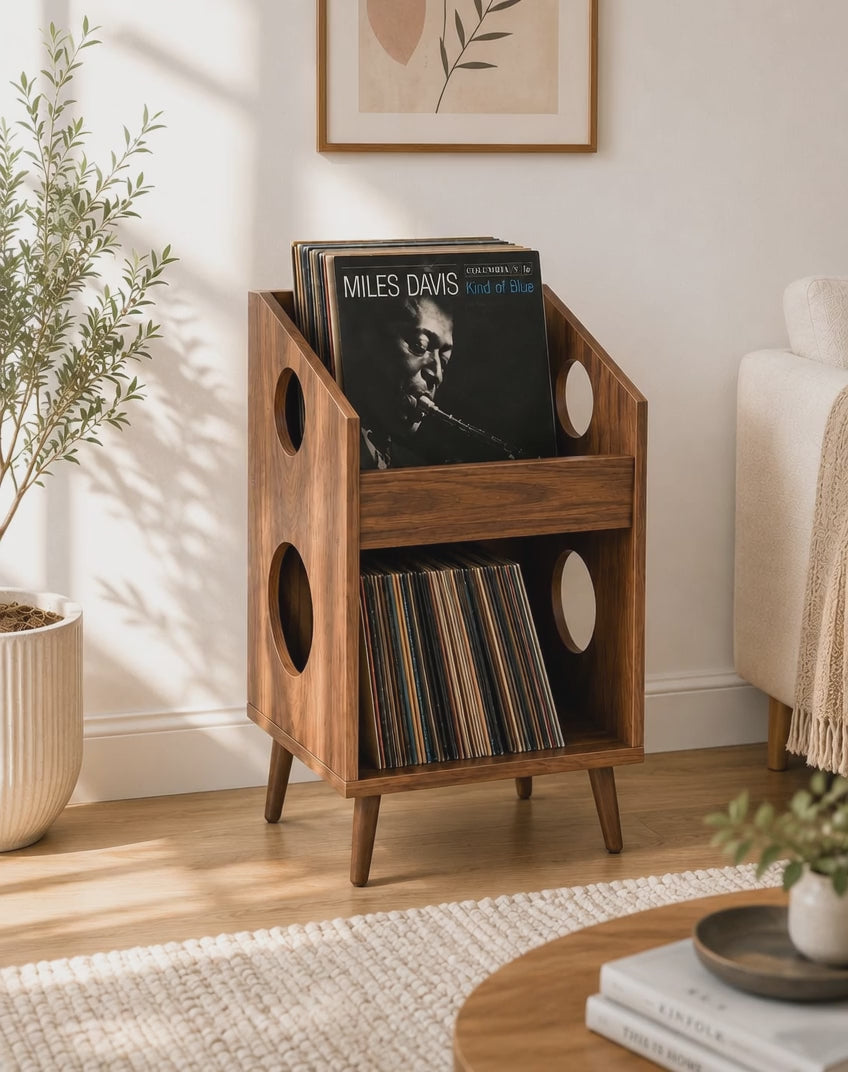 Mid Century Modern Record Player Stand | Vinyl Storage Cabinet | Wooden Turntable Stand | LP Storage Shelf