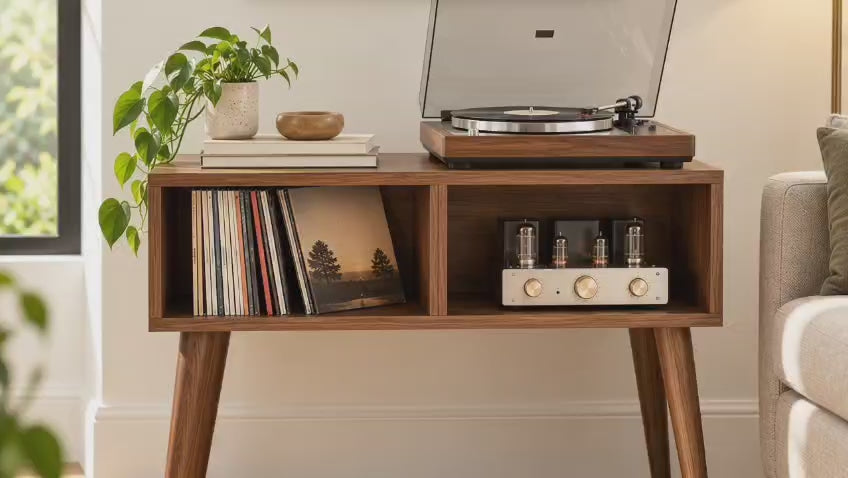 Modern Record Player Stand – 80 cm Turntable Table & Vinyl Storage Furniture