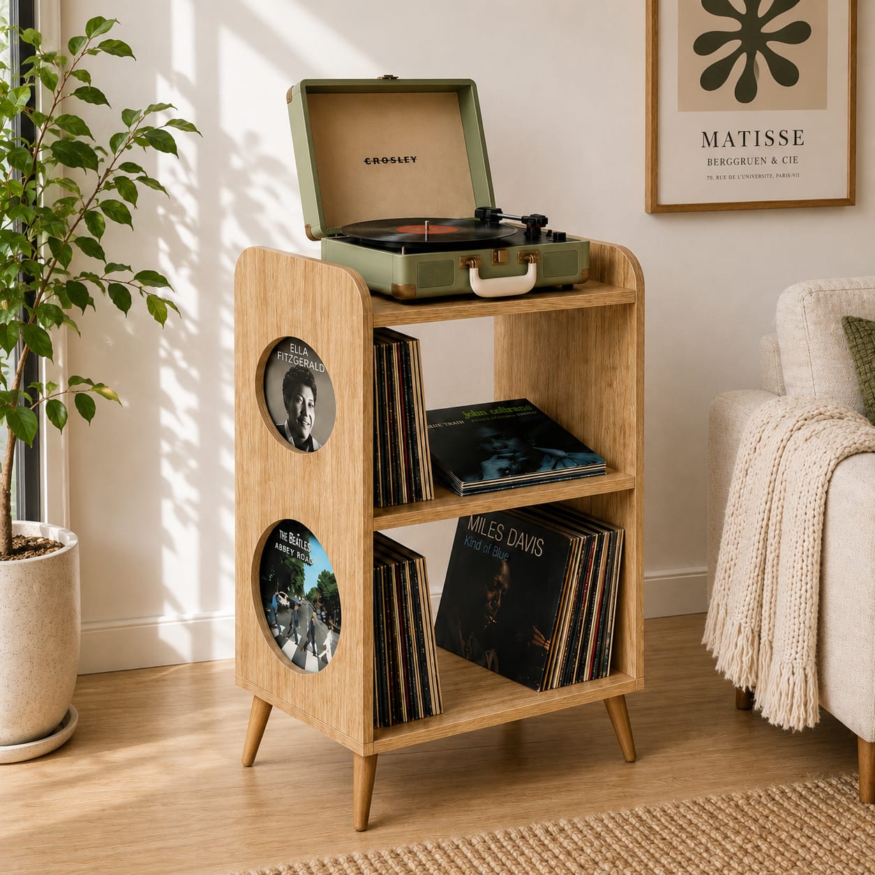 Mid Century Modern Record Player Stand | Vinyl Storage Cabinet | Wooden Turntable Stand
