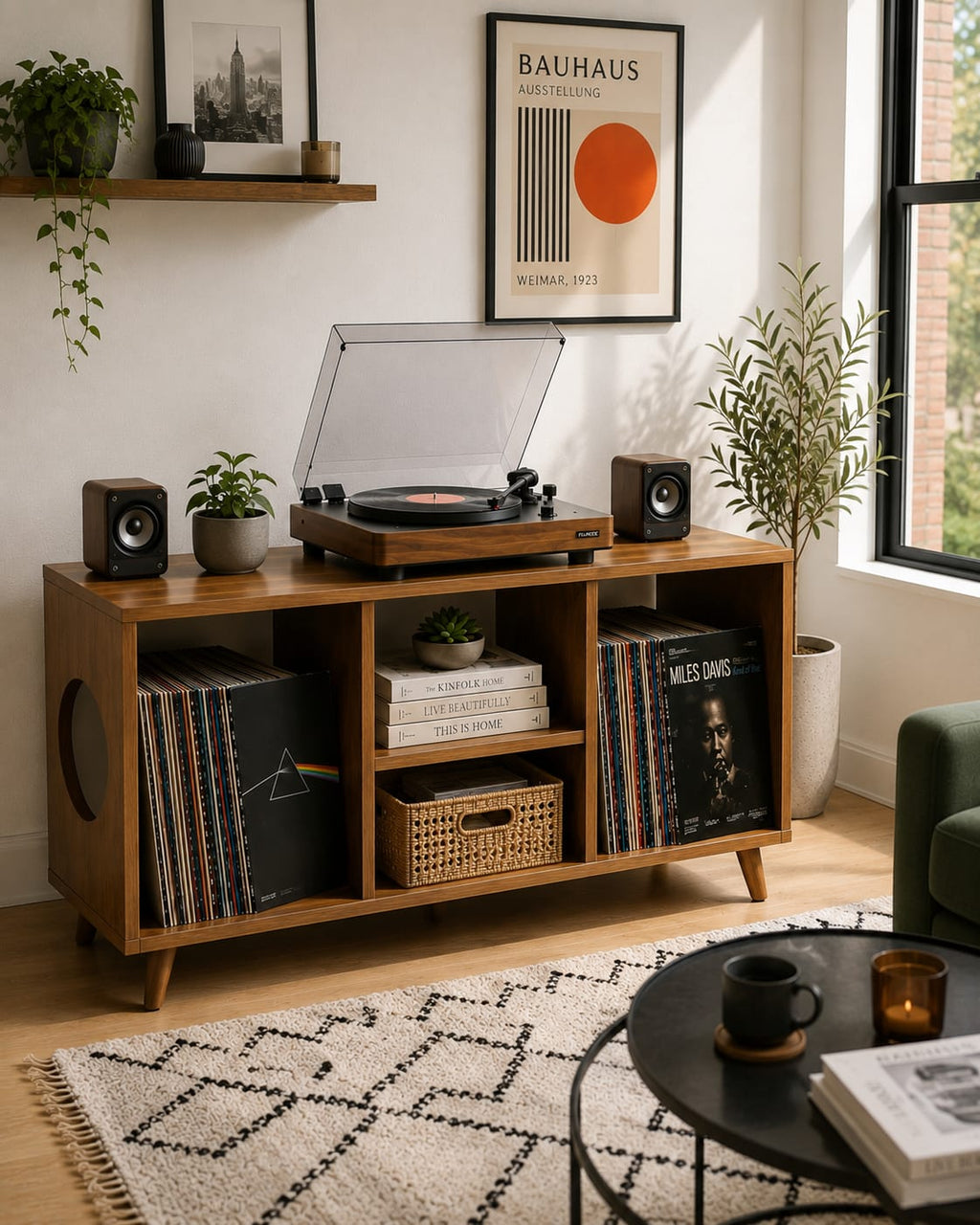 Solid wood vinyl storage, Midcentury record player stand, Modern Turntable stand , Lp Organizer