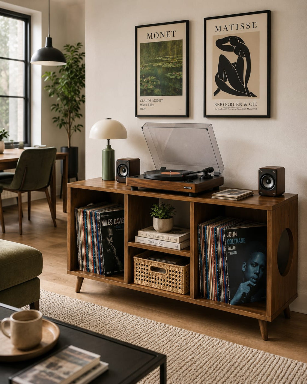 Solid wood vinyl storage, Midcentury record player stand, Modern Turntable stand , Lp Organizer
