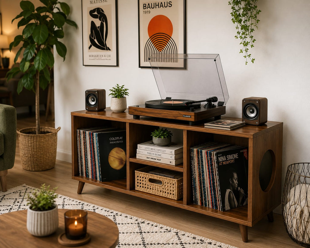 Solid wood vinyl storage, Midcentury record player stand, Modern Turntable stand , Lp Organizer