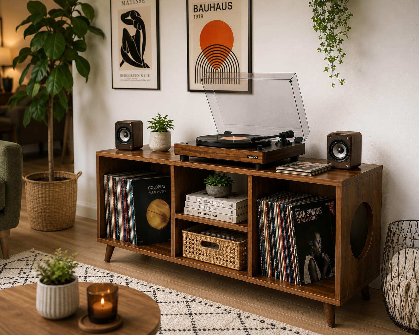 Solid wood vinyl storage, Midcentury record player stand, Modern Turntable stand , Lp Organizer