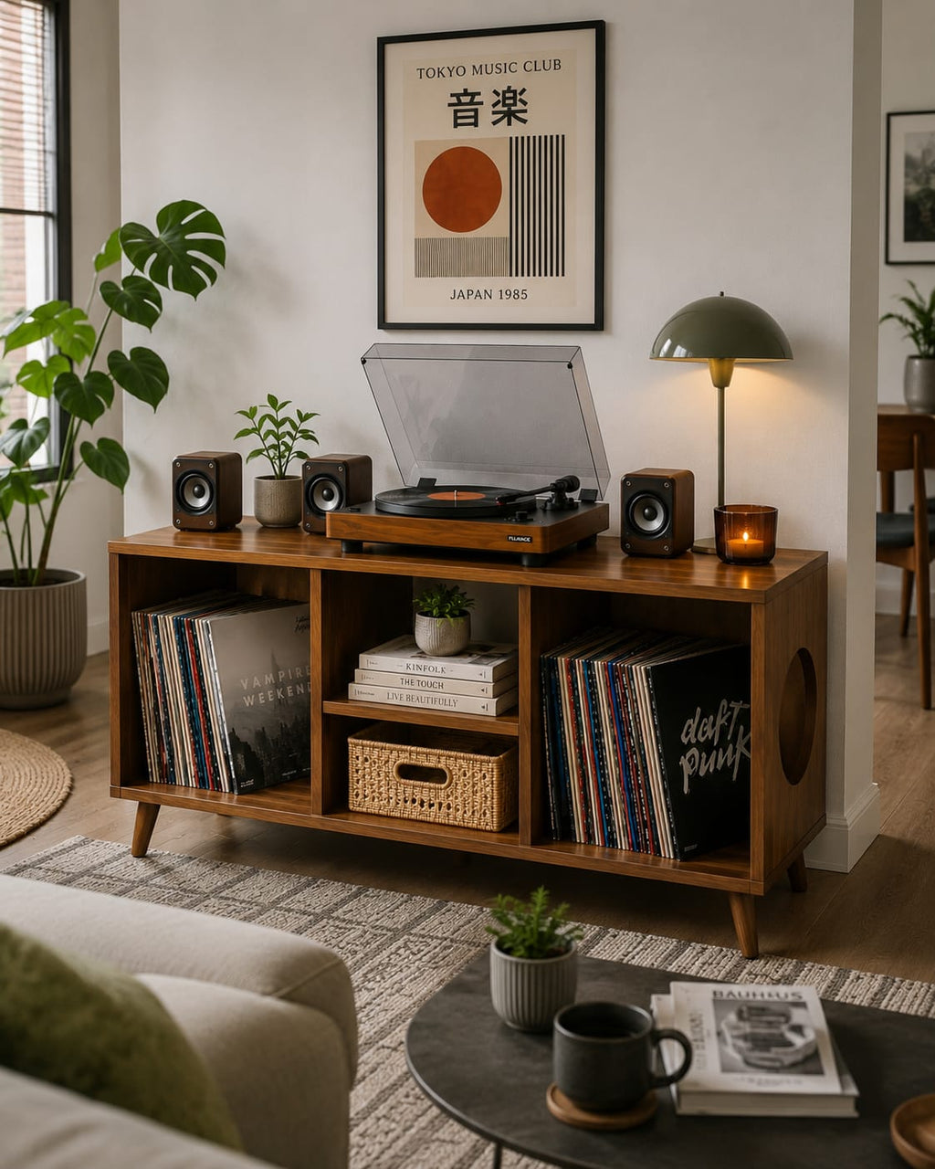 Solid wood vinyl storage, Midcentury record player stand, Modern Turntable stand , Lp Organizer