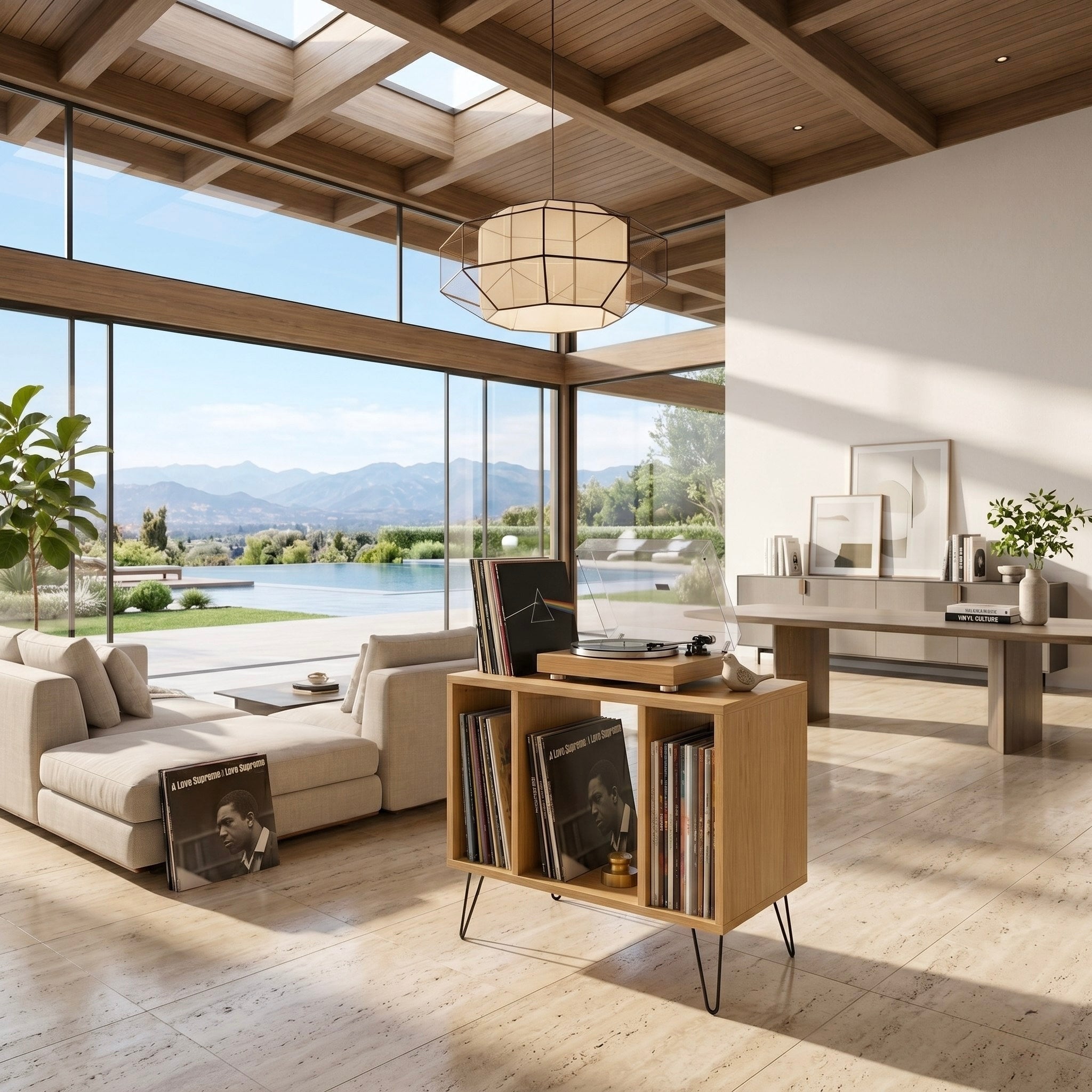 Mid Century Modern Vinyl Record Stand | Wooden Turntable Storage Cabinet | Record Player Table