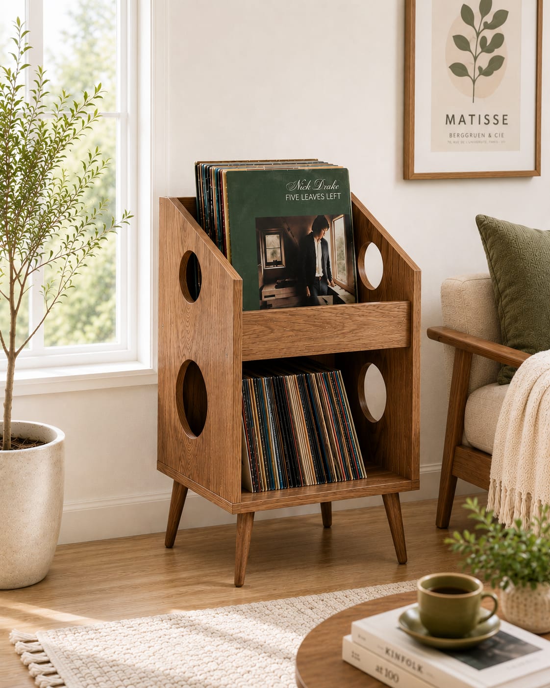 Mid Century Modern Record Player Stand | Vinyl Storage Cabinet | Wooden Turntable Stand | LP Storage Shelf