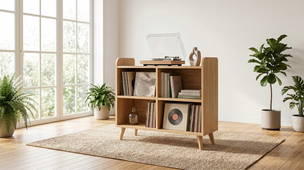 Solid Wood Record Player Stand, Vinyl Record Storage Cabinet, Turntable Stand, Mid Century Media Console, LP Storage Shelf