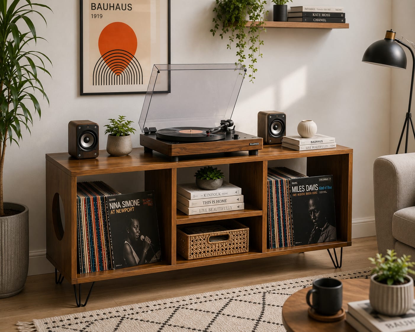 Solid wood vinyl storage, Midcentury record player stand, Modern Turntable stand , Lp Organizer