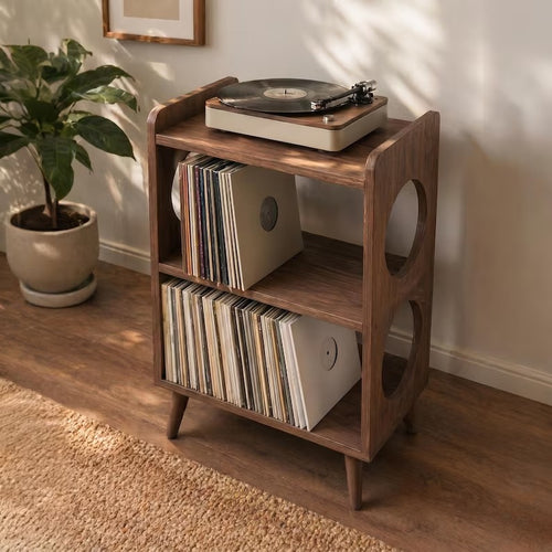Mid Century Modern Record Player Stand | Vinyl Storage Cabinet | Wooden Turntable Stand