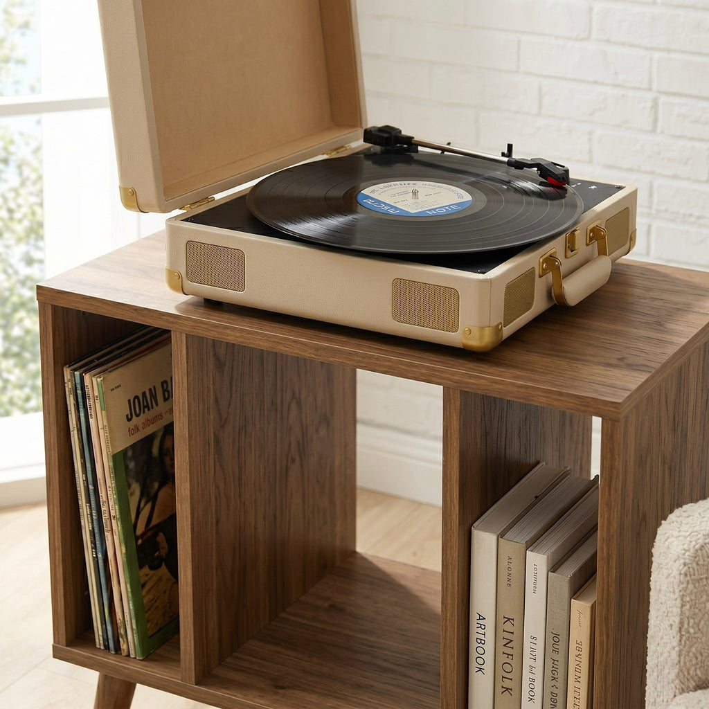 Mid Century Modern Vinyl Record Stand | Wooden Turntable Storage Cabinet | Record Player Table
