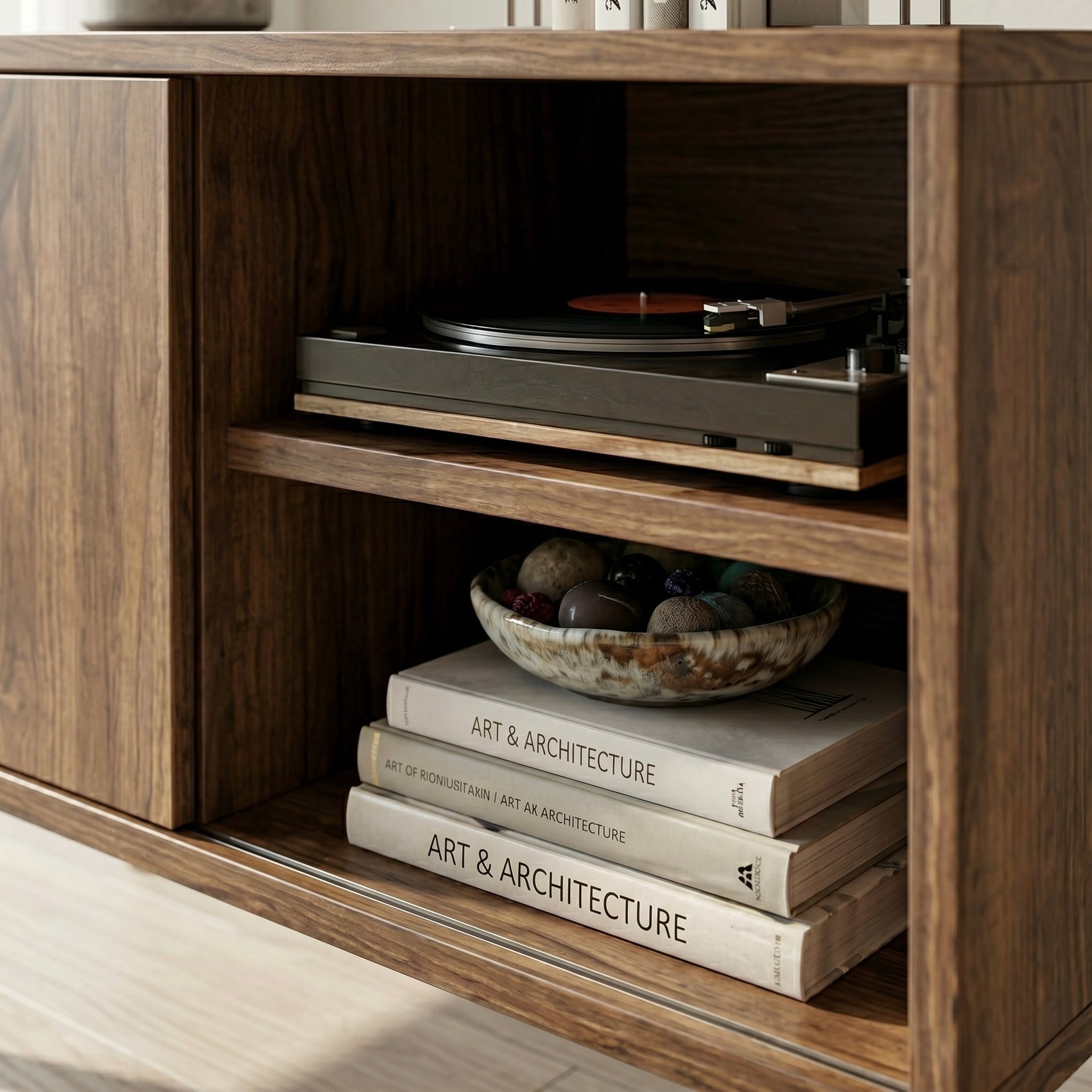 Modern Vinyl Record Stand | Wooden Turntable Storage Cabinet | Record Player Table