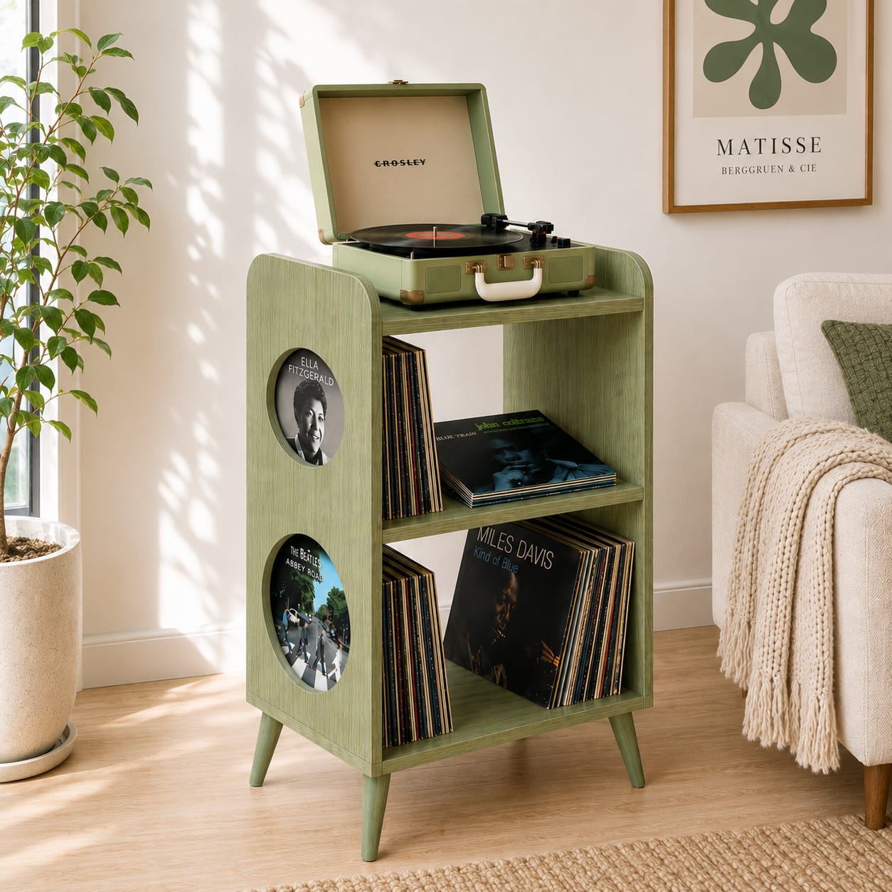 Mid Century Modern Record Player Stand | Vinyl Storage Cabinet | Wooden Turntable Stand